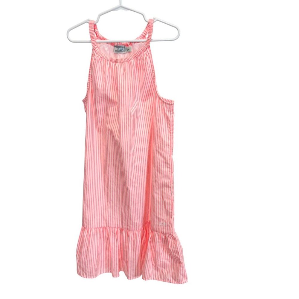 Vineyard Vines Kentucky Derby Bright Orange White Striped Dress Kids Size Medium